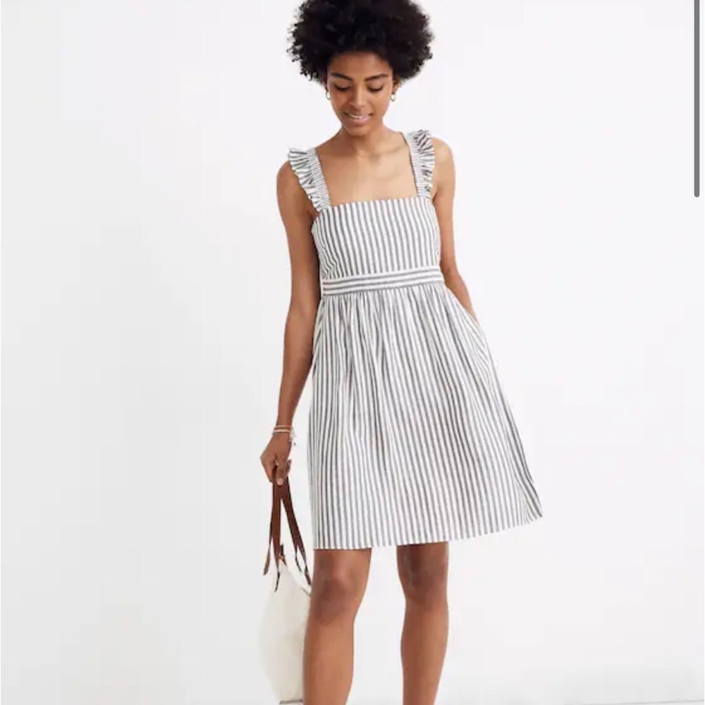 Madewell Gray White Stripe Ruffle Tank Mini Empire Dress Size 8